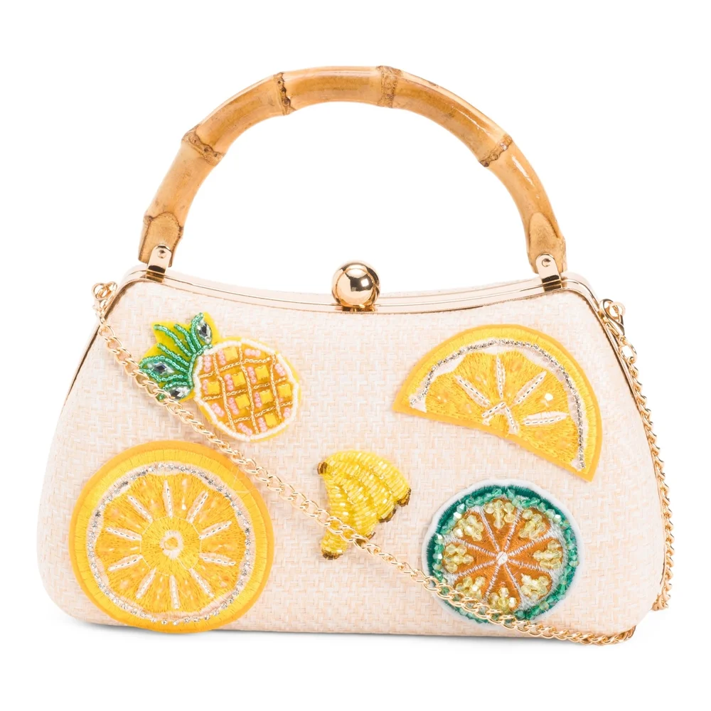 Viral Fruit Clutch Handbag with Bamboo Handle